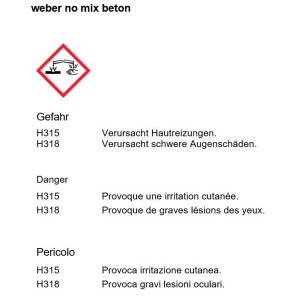 Avviso per Weber NO MIX calcestruzzo: Irrita la pelle e provoca gravi danni agli occhi.