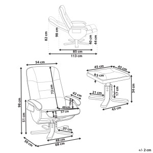 Skizze: Beliani Massagestuhl Relaxpro, beige, mit Hocker, Maße und Details.