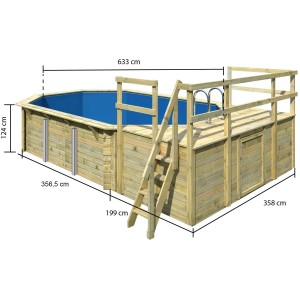 Set piscina in legno Karibu con terrazza solarium e scaletta. Impregnato a pressione per una lunga durata.