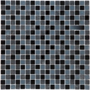 Tapis de mosaïque en pierre naturelle, noir et gris, 30x30 cm. Carreaux de mosaïque carrés pour murs et sols.