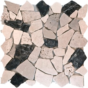 Mosaico poligonale Biancone Travertino Marron, 30x30 cm, in pietra naturale.