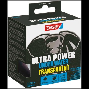 Emballage Tesa Ultra Power Under Water transparent, ruban adhésif extra fort pour surfaces humides.
