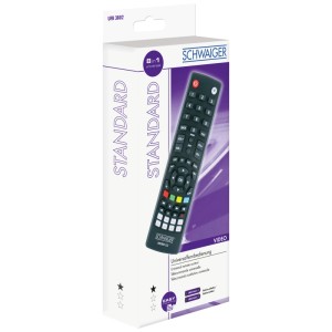 Telecomando universale a infrarossi 8in1 nero nella confezione. Accessorio audio per un massimo di 8 dispositivi.