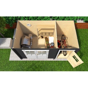 Casetta da giardino Weka 254 antracite, taglia 1, 370x200 cm, con grill, bicicletta e scaffali dall'alto.