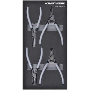 Kraftwerk Jeu de pinces à circlips, 4 pièces dans un insert en mousse (20x40cm).