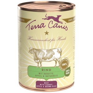 Terra Canis Classic Manzo cibo umido per cani, lattina da 400g con manzo, carota, mela e riso integrale.
