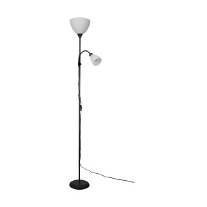 Lampadaire noir Eglo Montanini-E avec lampe de lecture, hauteur 176 cm.