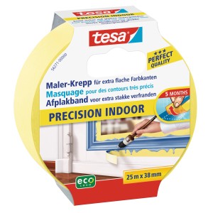 Tesa Maler-Krepp Precision Indoor, gelbes Klebeband für präzise Farbkanten, 25m x 38mm.