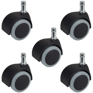 Jeu de roulettes pour parquet Doerner + Helmer, 5 pièces, roulettes doubles noir et gris Ø 5 cm pour chaises de bureau.