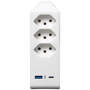 Adaptateur rotatif Brennenstuhl 3 prises avec USB, blanc. Multiprise pour intérieur.
