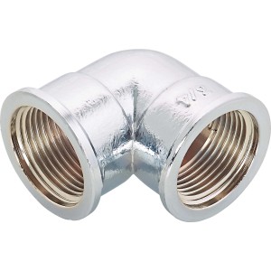 Raccordo a gomito filettato in ottone cromato 24,1 mm (Rp 3/4) per riscaldamento e idraulica.