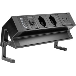 Multiprise de bureau Steffen Alu Desk, 2x T13, 1x USB-A/C, noir, câble 1,5m.