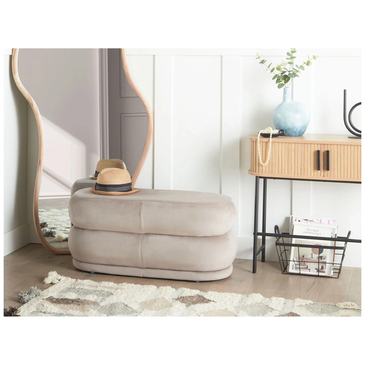 Beliani Bettbank Ellendale Samtstoff Beige (HxBxT) 40 x 90 x 41 cm kaufen bei OBI