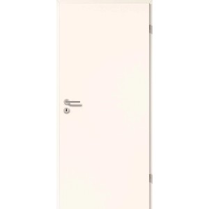 Porta interna bianca (73,5x198,5 cm) con serratura e cerniere, battuta a destra.