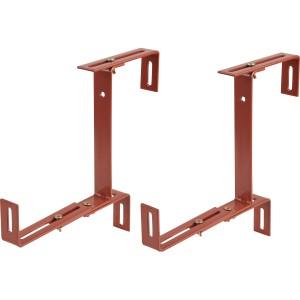 Deux supports de jardinière en acier terracotta réglables pour une épaisseur de mur de 4 à 14 cm.