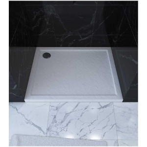 Receveur de douche Baliv 90x90 cm, acrylique aspect pierre blanc, sans obstacle.