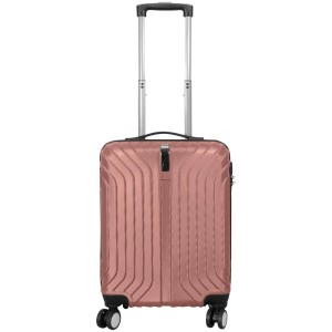 Valise cabine rose en ABS avec poignée télescopique et 4 roues doubles.