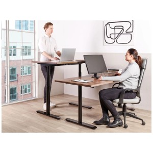 Elektrisch höhenverstellbarer Beliani Schreibtisch Destinas in Braun-Schwarz. Ergonomischer Bürotisch für Steh-Sitz-Arbeitsplatz.