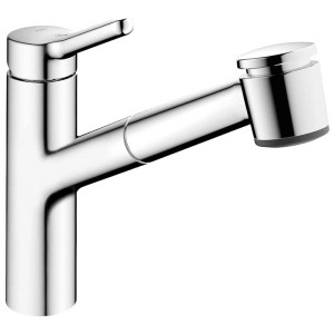 Mitigeur de cuisine KWC Wamas 2.0 chromé avec douchette extractible.