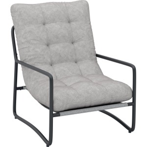 Fauteuil de balcon Patterson, élément du set 3 pièces, structure acier, textile beige, avec coussin gris clair.