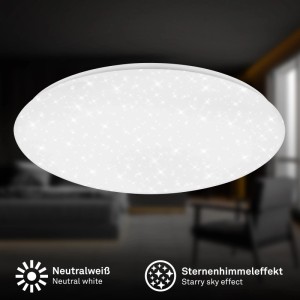 Plafonnier LED Brilo Verb rond blanc avec effet ciel étoilé scintillant. Éclairage LED moderne.