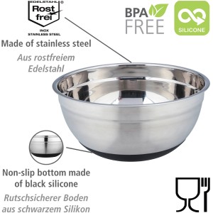 Ciotola Wenko Aru, 4 l, in acciaio inox con base antiscivolo in silicone, ideale per utensili da barbecue.