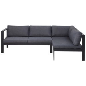 Ensemble lounge Messina noir 5 places avec coussins gris foncé pour le jardin.
