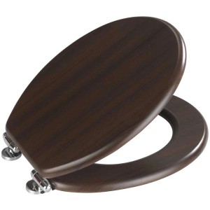 Wenko sedile WC Wenge, sedile WC in MDF marrone scuro con chiusura ammortizzata e cerniere cromate.