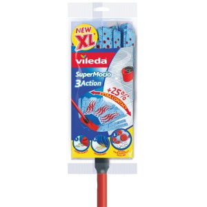 Vileda SuperMocio 3x Action Velour mocio con manico, confezionato. Strumento di pulizia per pavimenti.