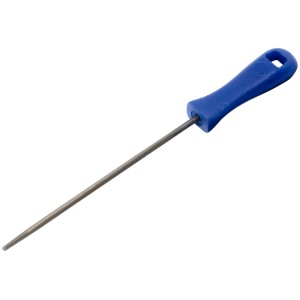 Lima per chiavi LUX, tonda, 100 mm, con impugnatura comfort blu per limatura di precisione.