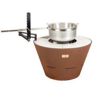 Brasero Nouvel Cono avec grill et marmite en acier, aspect rouillé, Ø 60 cm. Idéal pour les grillades.