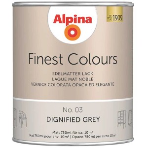 Barattolo di vernice Alpina Finest Colours Dignified Grey, 750ml, finitura opaca.