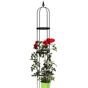 Schwarzer Obelisk Oscar 190cm mit Kletterpflanze als Gartendeko.