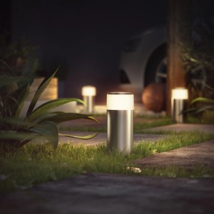 Borne d'éclairage Philips Hue Calla pour jardin, acier inoxydable, lumière blanche chaude et couleur