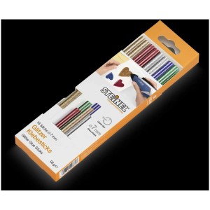 Steinel stick di colla glitterati, multicolore, 7mm, 16 pezzi in una scatola. Ideali per l'artigianato e la decorazione.