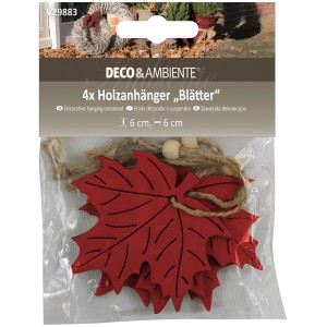 Videx Garden ciondoli in legno a forma di foglia, rosso-naturale, set da 4, tagliati al laser con cordino.