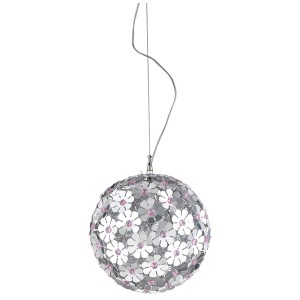 Lampada a sospensione Mondilux Paris, cromata, Ø 30 cm, con motivo floreale e accenti rosa.