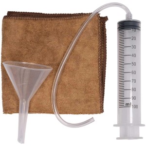 Güde Kit cambio olio RM, 3 pezzi: imbuto, siringa per olio e panno in microfibra per decespugliatori.