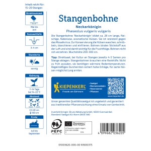 Confezione di semi di fagiolino rampicante Kiepenkerl Neckarkönigin, semi di ortaggi per il giardino.