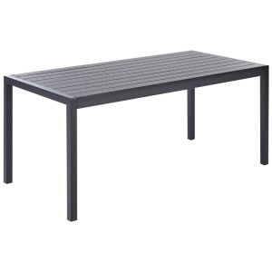 Tavolo da giardino nero Beliani Vernio in metallo con piano rettangolare in legno sintetico, 76x180x90 cm.