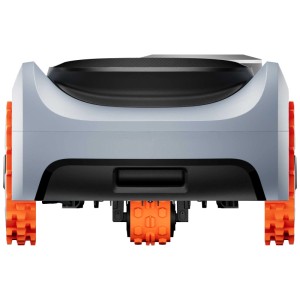 Robot tondeuse Navimow i210E : Vue arrière de la tondeuse avec roues orange.