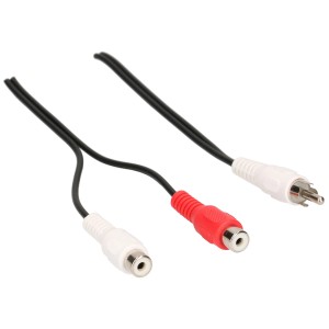 Cavo RCA a Y nero Schwaiger (20cm) con una spina e due prese per audio.