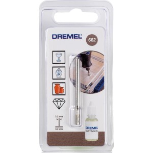 Punta diamantata per vetro Dremel 662 per miniutensili, inclusa bottiglia d'olio.