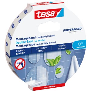 Tesa Montageband für Fliesen und Metall, 5m Rolle, beidseitig klebend.