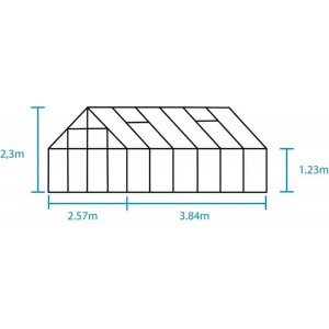 Schizzo serra Halls Universal Set Nero 9,9 m² con dimensioni.