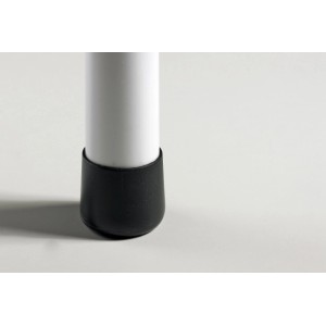 Hettich embout noir en plastique pour tubes ronds Ø 25 mm, sur pied de meuble blanc. Protège les sols.