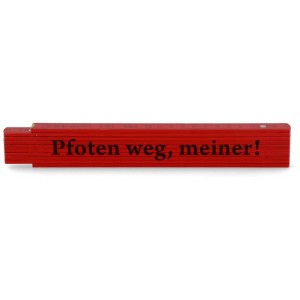 Roter Gliedermassstab, 2 m Länge, mit witzigem Spruch. Ideal zum Messen und als Geschenkidee.