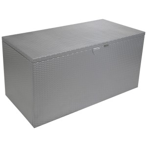 Box per cuscini Spacemaker in metallo argentato, ideale per riporre in giardino o in terrazza.