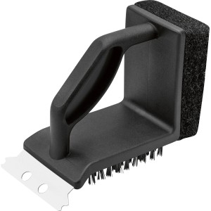 Brosse de barbecue 3 en 1 Jamestown avec grattoir, poils et éponge pour le nettoyage.