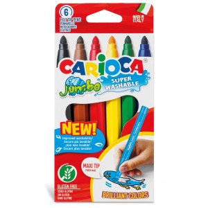 Carioca Jumbo Fasermaler, 6 Stk. Set mit Maxi-Spitze und abwaschbarer Tinte für Kinder.
